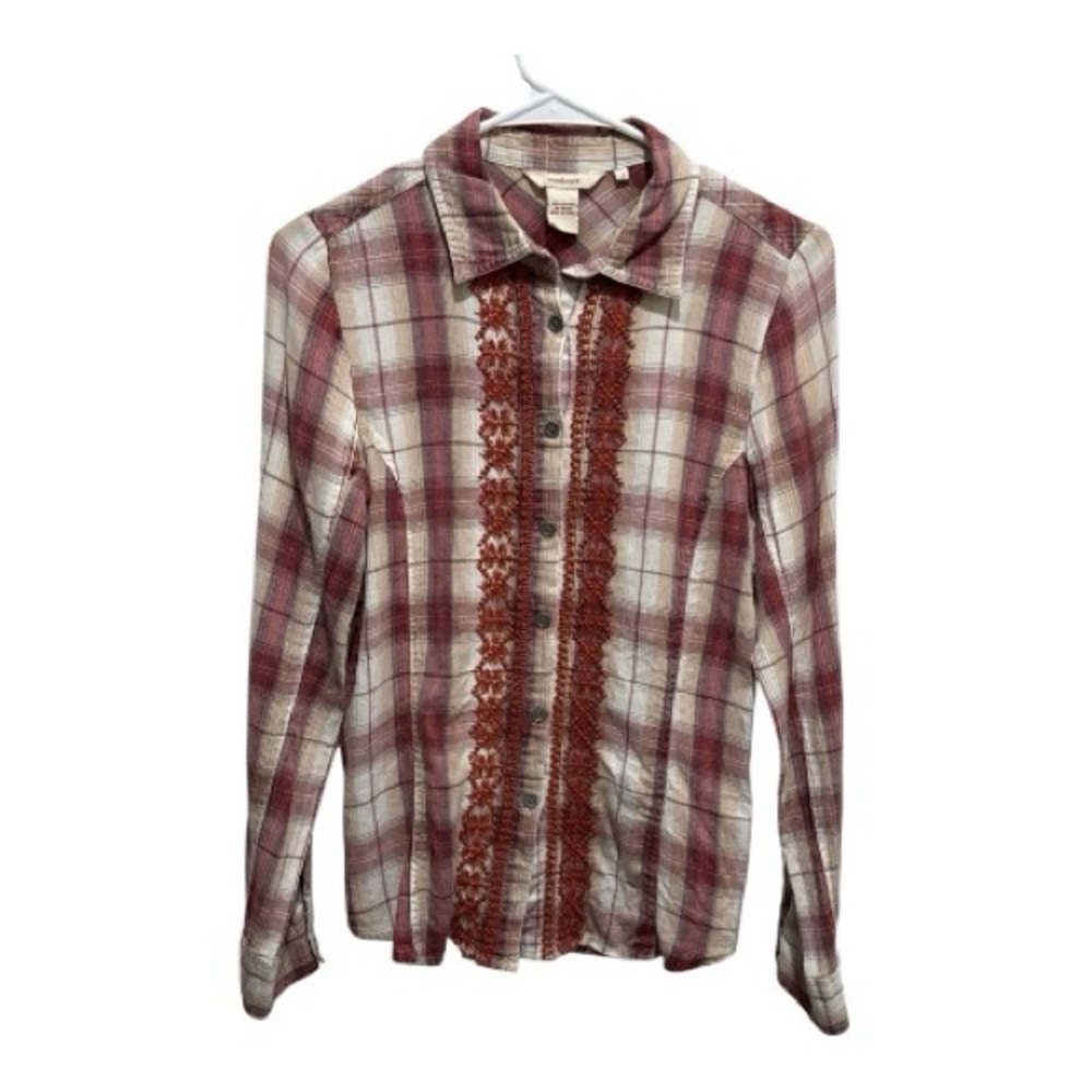 Sundance Zinnia Plaid Flannel Button-Down Shirt Women's Size 2 Embroidered Flaw - Picture 1 of 6